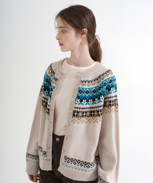 VLETI(ブレッティ)の「Nordic Round neck Knit Cardigan (beige)(カーディガン/ボレロ・レディース・ライトベージュ・FREE)」の2枚目の写真