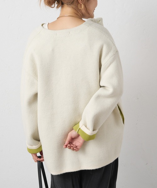 PUAL CE CIN（ピュアルセシン）の「【Du noir】ダブルフェイスニットジャケット（ノーカラージャケット・レディース・チャコールグレー/アイボリー・FREE）」の19枚目の写真