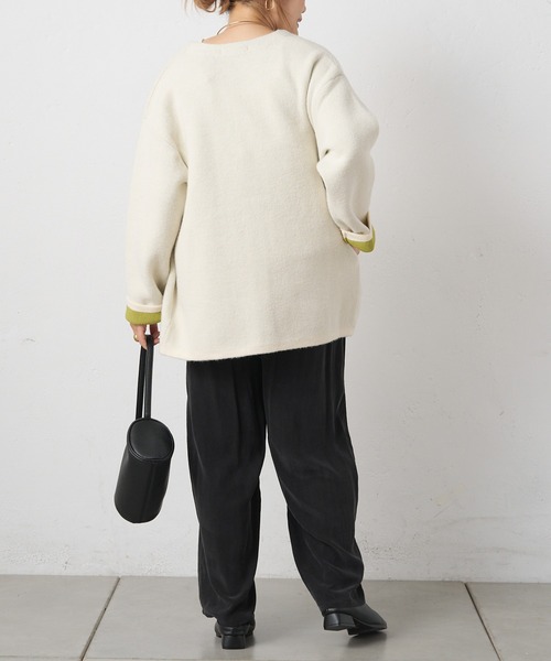 PUAL CE CIN（ピュアルセシン）の「【Du noir】ダブルフェイスニットジャケット（ノーカラージャケット・レディース・チャコールグレー/アイボリー・FREE）」の15枚目の写真