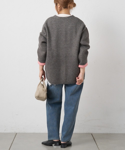 PUAL CE CIN（ピュアルセシン）の「【Du noir】ダブルフェイスニットジャケット（ノーカラージャケット・レディース・チャコールグレー/アイボリー・FREE）」の10枚目の写真