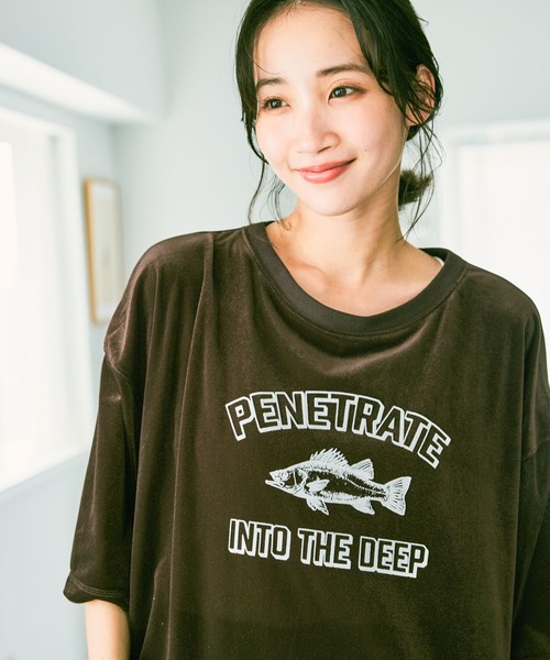 niko and...(ニコアンド)の「アニマルベロアフロッキーTシャツ(Tシャツ/カットソー・レディース・ネイビー/ライトグレー/ダークブラウン・FREE)」の16枚目の写真