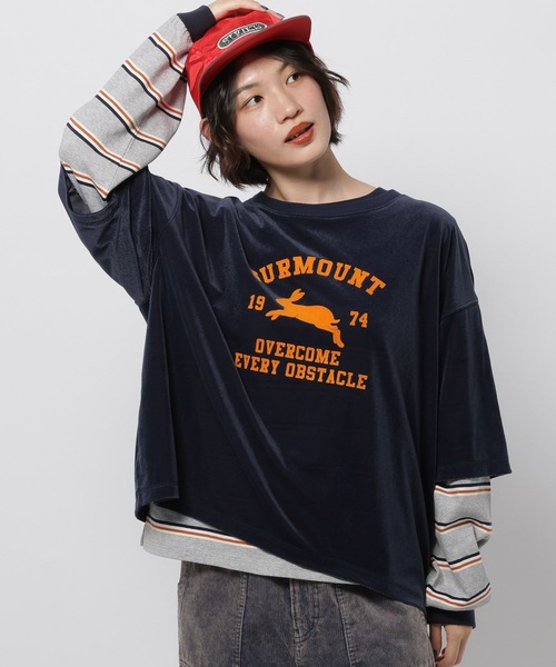 niko and...(ニコアンド)の「アニマルベロアフロッキーTシャツ(Tシャツ/カットソー・レディース・ネイビー/ライトグレー/ダークブラウン・FREE)」の4枚目の写真