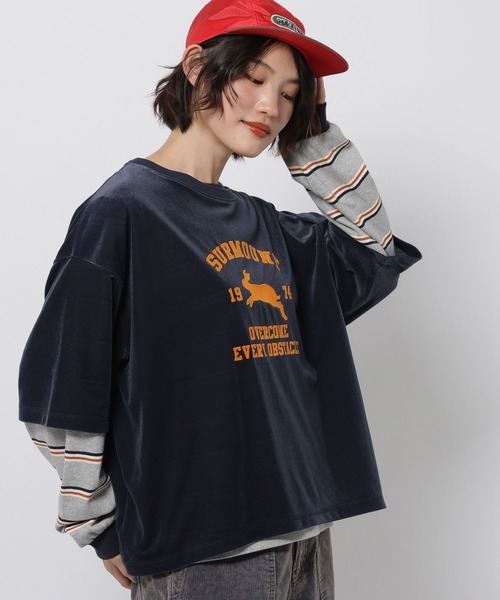 niko and...(ニコアンド)の「アニマルベロアフロッキーTシャツ(Tシャツ/カットソー・レディース・ネイビー/ライトグレー/ダークブラウン・FREE)」の6枚目の写真