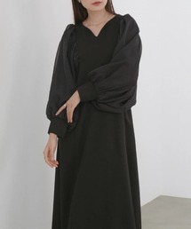 【S・M・L サイズ展開】袖オーガンジーポンチワンピース