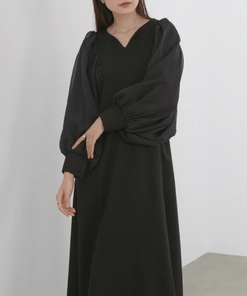 Bab(バブ)の「【S・M・L サイズ展開】袖オーガンジーポンチワンピース(ワンピース・レディース・ベージュ/ブラック/アイボリー・MEDIUM/SMALL/LARGE)」の1枚目の写真