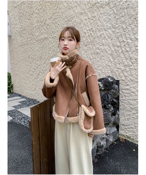 SHEPP（シープ）の「【26年秋冬新作】フェイクムートン ショート丈 ボアブルゾン ハイネック（ブルゾン・レディース・ベージュ・M）」の21枚目の写真