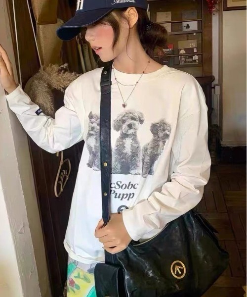 Vipoa(ヴィポア)の「DOGグラフィックロンTEE(Tシャツ/カットソー・レディース・ホワイト・FREE)」の6枚目の写真