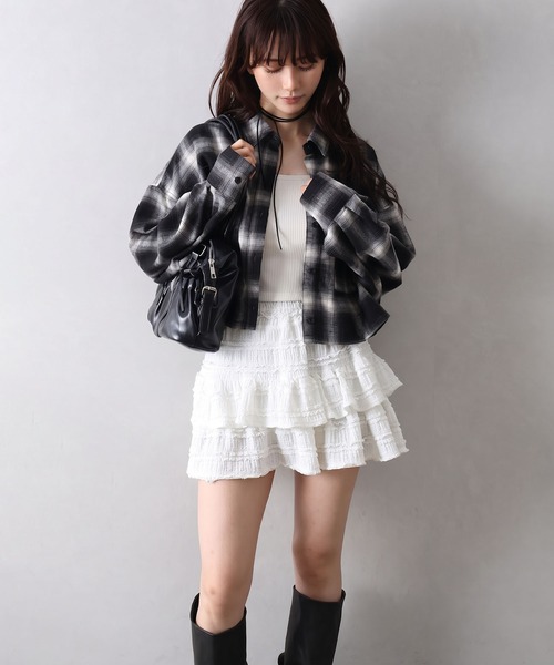 SpRay（スプレイ）の「ビエラチェックショートシャツ（シャツ/ブラウス・レディース・アイボリー/ブルー系その他/ボルドー/ブラック・FREE）」の6枚目の写真