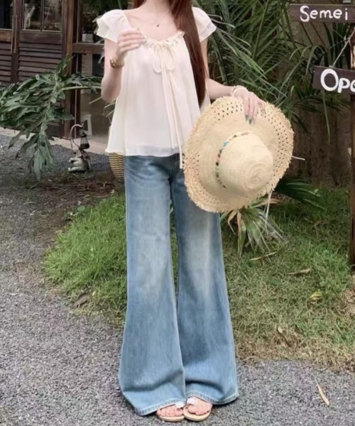 FLINEA(フリネア)の「フリルリボンブラウス(シャツ/ブラウス・レディース・ベージュ/ピンク・FREE)」の6枚目の写真