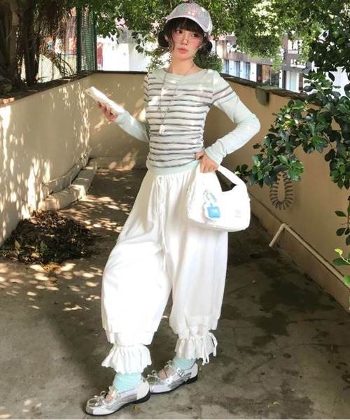 AsheKsha(アシクシャ)の「配色ボーダー切り替えタイト長袖トップス(Tシャツ/カットソー・レディース・グリーン・M)」の5枚目の写真