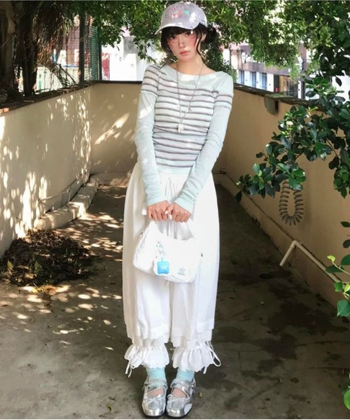 AsheKsha(アシクシャ)の「配色ボーダー切り替えタイト長袖トップス(Tシャツ/カットソー・レディース・グリーン・M)」の6枚目の写真