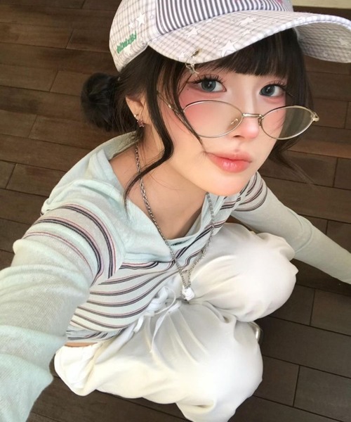 AsheKsha(アシクシャ)の「配色ボーダー切り替えタイト長袖トップス(Tシャツ/カットソー・レディース・グリーン・M)」の8枚目の写真