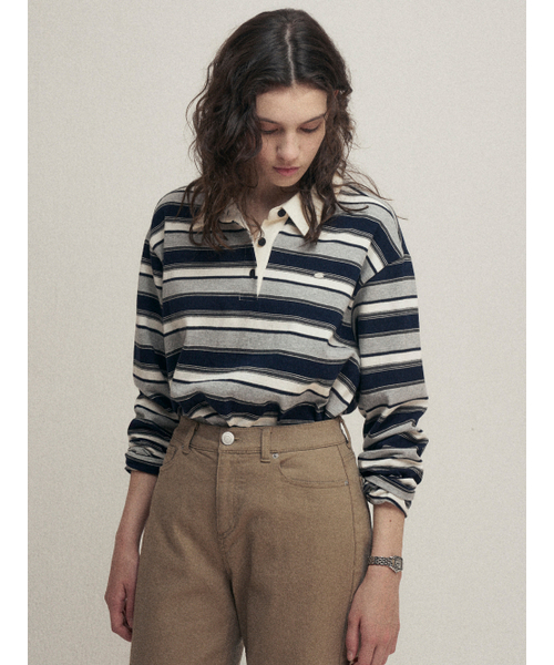MALOUPE（マロップ）の「5118 ストライプカラーTシャツ (ネイビー)（ポロシャツ・レディース・ネイビー・FREE）」の4枚目の写真