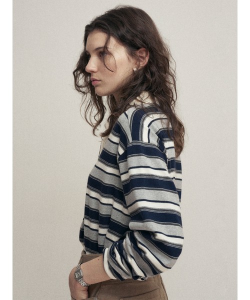 MALOUPE（マロップ）の「5118 ストライプカラーTシャツ (ネイビー)（ポロシャツ・レディース・ネイビー・FREE）」の5枚目の写真