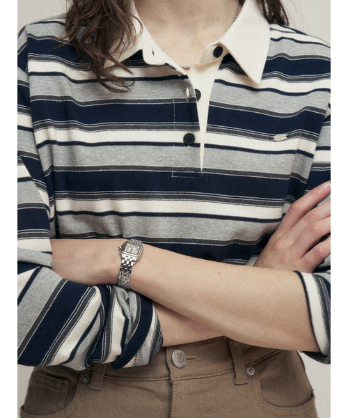 MALOUPE（マロップ）の「5118 ストライプカラーTシャツ (ネイビー)（ポロシャツ・レディース・ネイビー・FREE）」の6枚目の写真