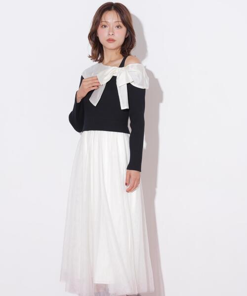 JILL by JILL STUART(ジルバイジルスチュアート)の「アシメリボンドッキングワンピース(ワンピース・レディース・ブラック/ホワイト/ブルー・FREE)」の9枚目の写真