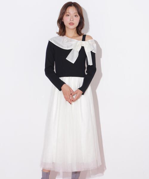 JILL by JILL STUART(ジルバイジルスチュアート)の「アシメリボンドッキングワンピース(ワンピース・レディース・ブラック/ホワイト/ブルー・FREE)」の10枚目の写真