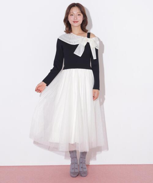 JILL by JILL STUART(ジルバイジルスチュアート)の「アシメリボンドッキングワンピース(ワンピース・レディース・ブラック/ホワイト/ブルー・FREE)」の11枚目の写真