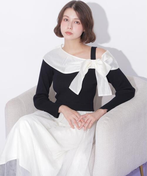 JILL by JILL STUART(ジルバイジルスチュアート)の「アシメリボンドッキングワンピース(ワンピース・レディース・ブラック/ホワイト/ブルー・FREE)」の12枚目の写真
