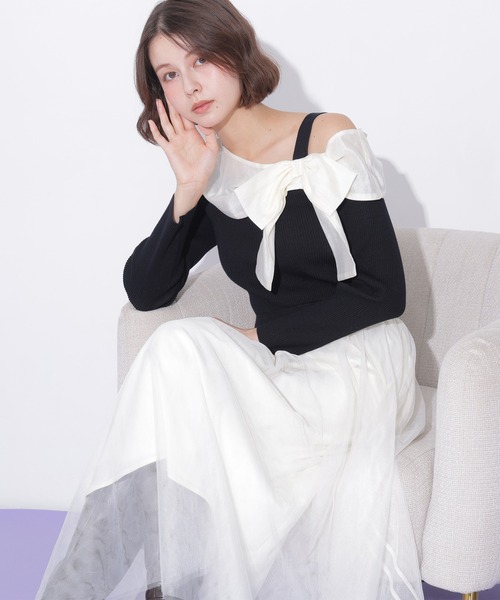 JILL by JILL STUART(ジルバイジルスチュアート)の「アシメリボンドッキングワンピース(ワンピース・レディース・ブラック/ホワイト/ブルー・FREE)」の1枚目の写真