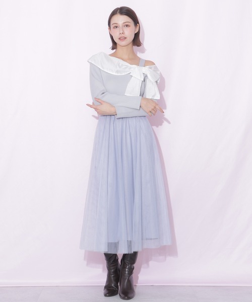 JILL by JILL STUART(ジルバイジルスチュアート)の「アシメリボンドッキングワンピース(ワンピース・レディース・ブラック/ホワイト/ブルー・FREE)」の21枚目の写真
