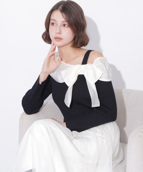 JILL by JILL STUART(ジルバイジルスチュアート)の「アシメリボンドッキングワンピース(ワンピース・レディース・ブラック/ホワイト/ブルー・FREE)」の7枚目の写真
