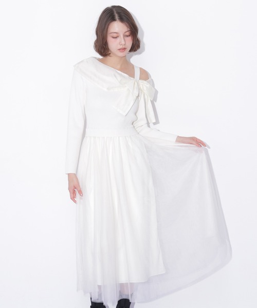JILL by JILL STUART(ジルバイジルスチュアート)の「アシメリボンドッキングワンピース(ワンピース・レディース・ブラック/ホワイト/ブルー・FREE)」の18枚目の写真