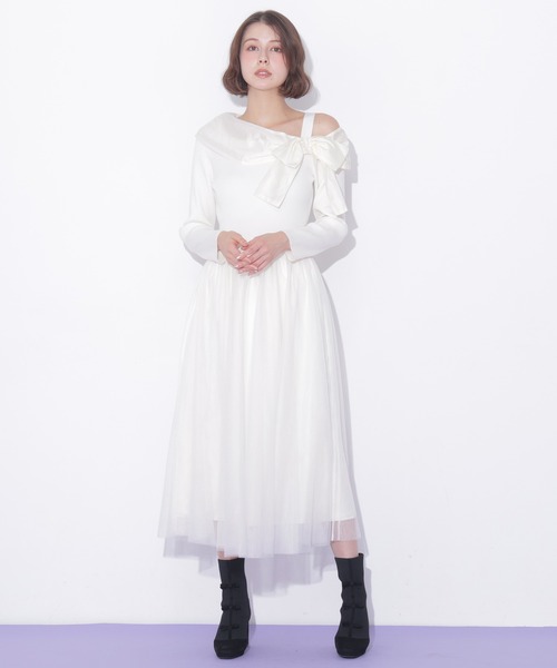 JILL by JILL STUART(ジルバイジルスチュアート)の「アシメリボンドッキングワンピース(ワンピース・レディース・ブラック/ホワイト/ブルー・FREE)」の14枚目の写真