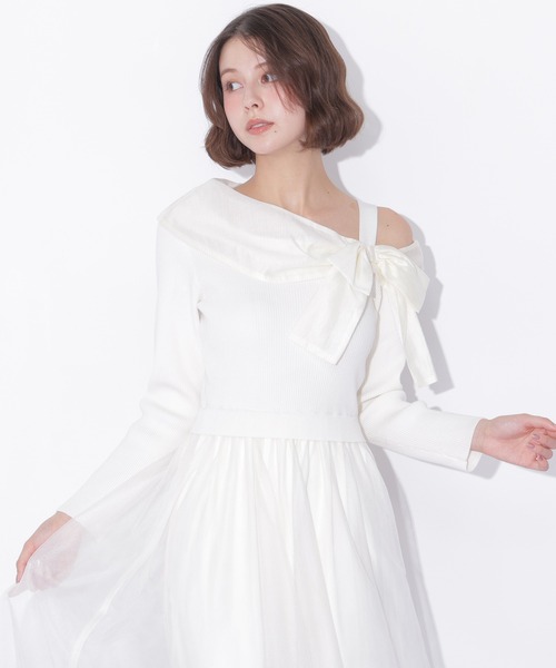 JILL by JILL STUART(ジルバイジルスチュアート)の「アシメリボンドッキングワンピース(ワンピース・レディース・ブラック/ホワイト/ブルー・FREE)」の8枚目の写真