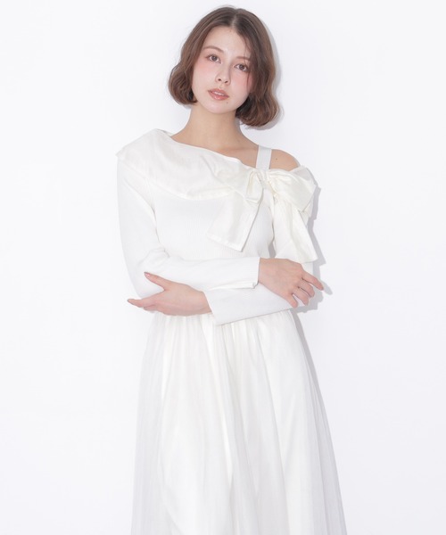 JILL by JILL STUART(ジルバイジルスチュアート)の「アシメリボンドッキングワンピース(ワンピース・レディース・ブラック/ホワイト/ブルー・FREE)」の19枚目の写真