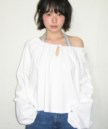 VOLUME SHIRRING BUTTON LONG SLEEVE WHITE