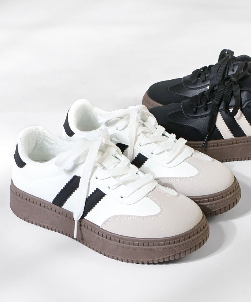 Dedes(デデス)の「Dedes / +4cm 軽量厚底 ダブルライン コートスニーカー メンズ レディース 韓国ストリート(6431)(スニーカー・レディース・ホワイト/ブラック・43/42/37/36/35/41/40/39/38/44)」の1枚目の写真
