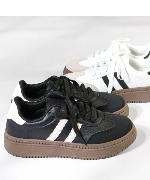 Dedes(デデス)の「Dedes / +4cm 軽量厚底 ダブルライン コートスニーカー メンズ レディース 韓国ストリート(6431)(スニーカー・レディース・ホワイト/ブラック・43/42/37/36/35/41/40/39/38/44)」の2枚目の写真