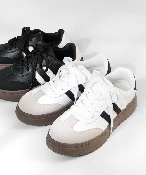 Dedes(デデス)の「Dedes / +4cm 軽量厚底 ダブルライン コートスニーカー メンズ レディース 韓国ストリート(6431)(スニーカー・レディース・ホワイト/ブラック・43/42/37/36/35/41/40/39/38/44)」の3枚目の写真