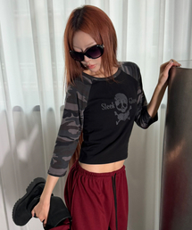 ヴィンテージスカルラグランTシャツ[ブラック]