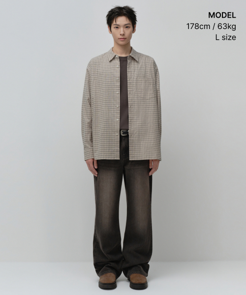 MUSINSA STANDARD（ムシンサスタンダード）の「リラックスドフランネルテターソールチェックシャツ[ベージュ]（シャツ/ブラウス・レディース・その他・SMALL/MEDIUM/LARGE/X-LARGE/2XL）」の2枚目の写真