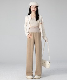 マタニティパンツウエストシャーリング仕様ワイドパンツ