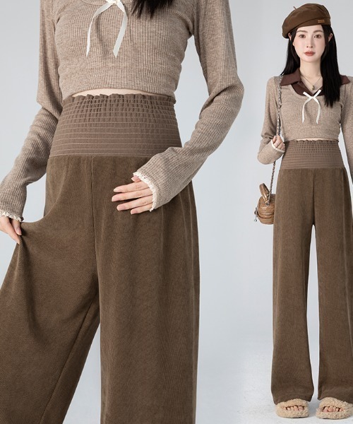 witch（ウイッチ）の「マタニティパンツウエストシャーリング仕様ワイドパンツ（その他パンツ・レディース・ベージュ/ブラウン/ブラック・M/L）」の4枚目の写真