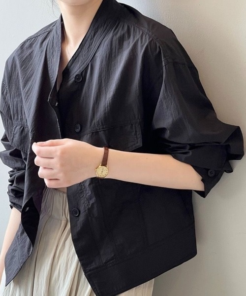 Beststore(ベストストア)の「【シアー感×ミリタリー】シースルーノーカラーブルゾン シアーシャツジャケット(全3色)(シャツ/ブラウス・レディース・ベージュ/ブラック/アイボリー・FREE)」の2枚目の写真