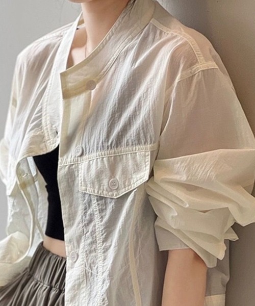 Beststore(ベストストア)の「【シアー感×ミリタリー】シースルーノーカラーブルゾン シアーシャツジャケット(全3色)(シャツ/ブラウス・レディース・ベージュ/ブラック/アイボリー・FREE)」の7枚目の写真