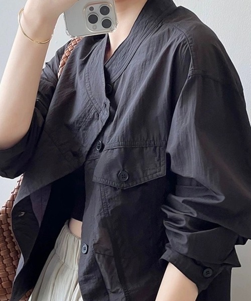 Beststore(ベストストア)の「【シアー感×ミリタリー】シースルーノーカラーブルゾン シアーシャツジャケット(全3色)(シャツ/ブラウス・レディース・ベージュ/ブラック/アイボリー・FREE)」の9枚目の写真