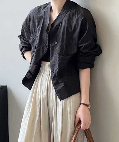 Beststore(ベストストア)の「【シアー感×ミリタリー】シースルーノーカラーブルゾン シアーシャツジャケット(全3色)(シャツ/ブラウス・レディース・ベージュ/ブラック/アイボリー・FREE)」の10枚目の写真