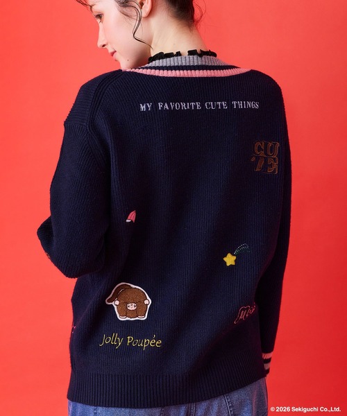 Jolly Poupee（ジョリープッペ）の「【モンチッチ】メッセージ刺繍カーディガン（カーディガン/ボレロ・レディース・オフホワイト/ネイビー・FREE/38）」の3枚目の写真