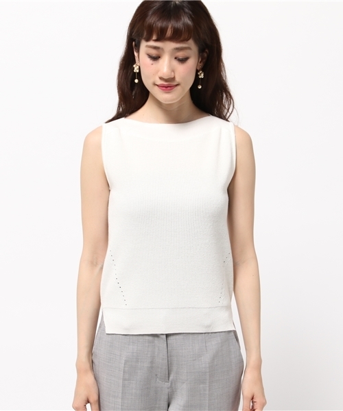 31 Sons de mode（トランテアン　ソン　ドゥ　モード）の「畦ラメ混ノースリプルオーバー（ニット/セーター・レディース・オフホワイト/ピンク/ネイビー・36）」の4枚目の写真