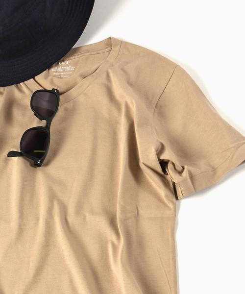 SHIPS（シップス）の「SC: アメリカンシーアイランドコットン Vネック Tシャツ■（Tシャツ/カットソー・メンズ・オリーブ/ホワイト/ベージュ/グレー/ピンク/ネイビー/パープル/ブルー/マスタード・MEDIUM/SMALL/LARGE/X-LARGE）」の4枚目の写真