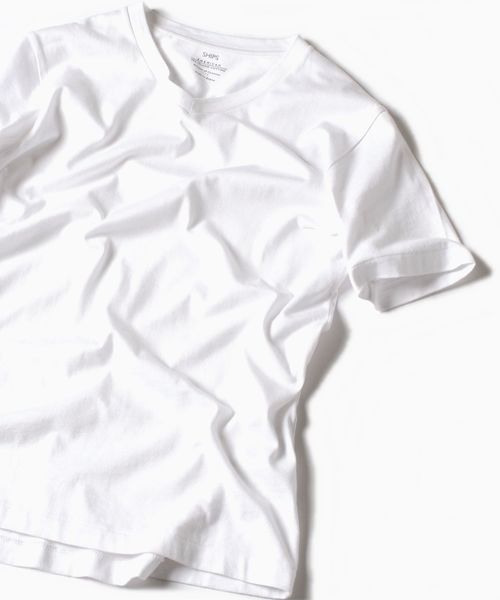 SHIPS（シップス）の「SC: アメリカンシーアイランドコットン Vネック Tシャツ■（Tシャツ/カットソー・メンズ・オリーブ/ホワイト/ベージュ/グレー/ピンク/ネイビー/パープル/ブルー/マスタード・MEDIUM/SMALL/LARGE/X-LARGE）」の2枚目の写真