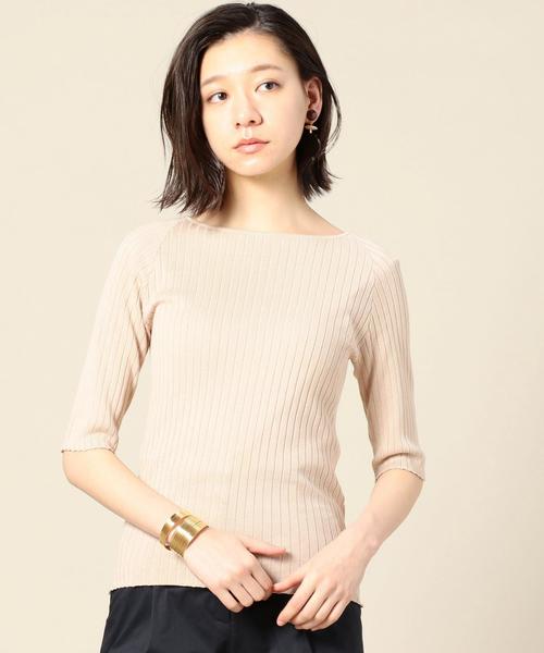 UNITED ARROWS ユナイテッドアローズ　リブボートネック 5分袖ニット UNITED ARROWS ユナイテッドアローズ リブボートネック 5分袖