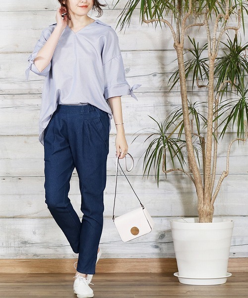 reca（レカ）の「長いシーズン着まわしOK◇ストレッチデニムテーパードパンツ（デニムパンツ・レディース・ブルー系その他/ブルー・LL/L/M）」の4枚目の写真