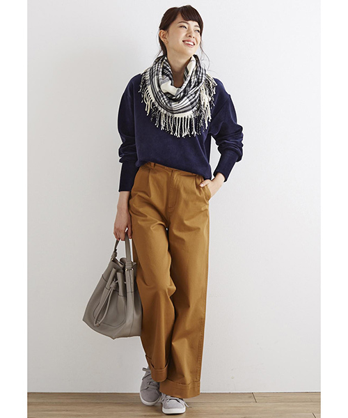 Live in comfort（リブインコンフォート）の「リブ　イン　コンフォート　しっかり素材で脚のラインをカモフラージュ　コットンワイドパンツ（その他パンツ・レディース・インディゴブルー/ブラック/キャメル/カーキ/ベージュ・10/6/8/11/9/12/7/2/15 /14/13/3/1/5/4）」の21枚目の写真