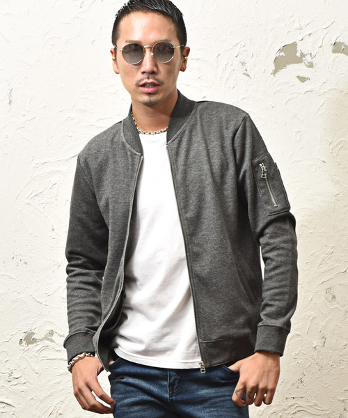 JOKER（ジョーカー）の「スウェットMA-1フライトジャケット（MA-1・メンズ・ブラック/オフホワイト/杢グレー/ネイビー/カーキ/サックスブルー/ブルー系その他/グレー系その他/ライトピンク/ブラック系その他2/ブラック系その他/グレー系その他2/チェック/ホワイト系その他/レッド系その他/ブラウン系その他・L/XL/M/S）」の8枚目の写真